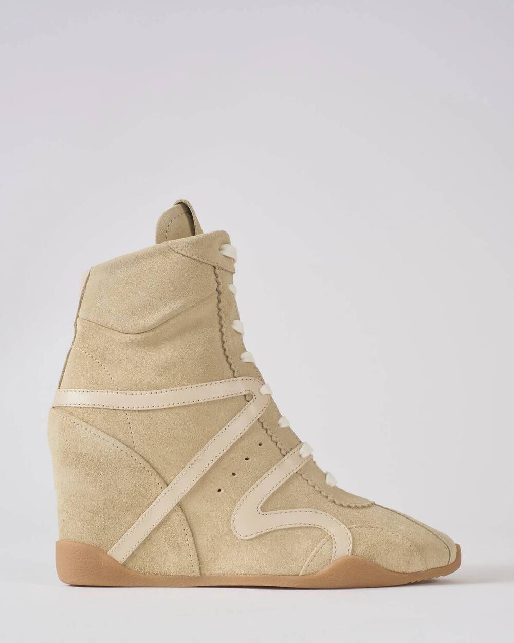 NEW GIUSEPPE ZANOTTI women's topa 75 wedge sneakers in panna + stucco suede